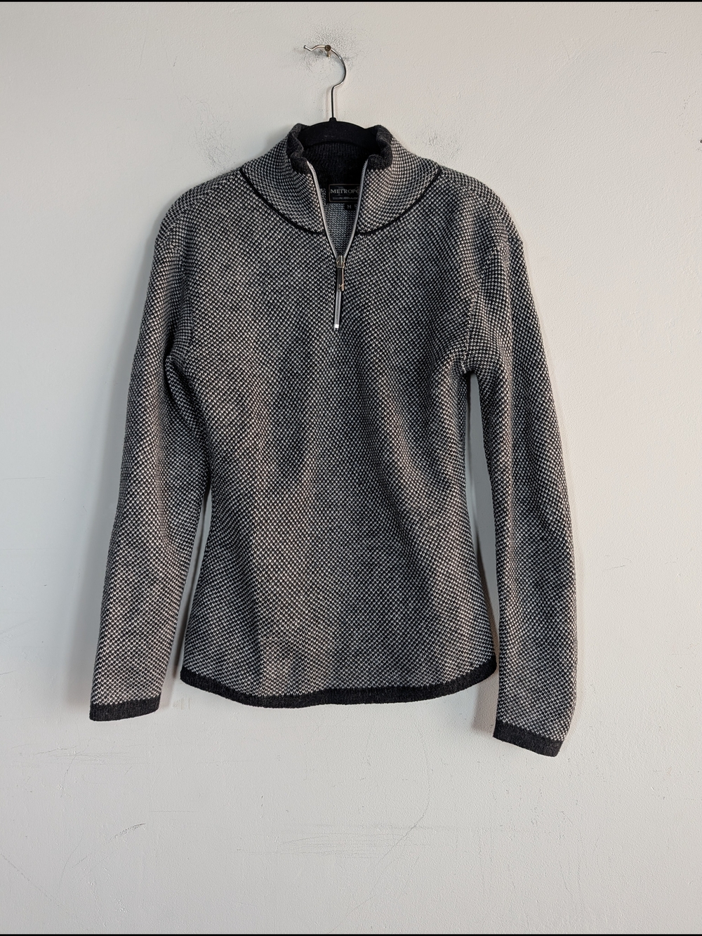 Metropolis Women's Black & White Quarter-Zip Wool Sweater, Size M